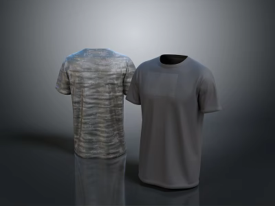Stylish Cotton T Shirts for Daily Use with Striped Pattern and Solid Color Design 3d model