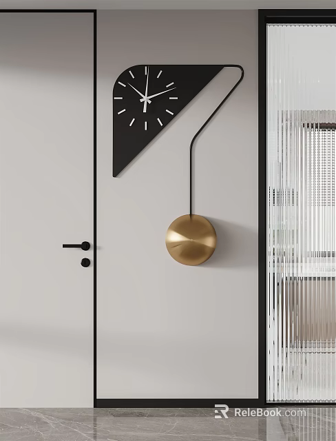 Modern Minimalist Wall Clock Design With Black Triangular Dial And Golden Sphere On White Wall 3d model