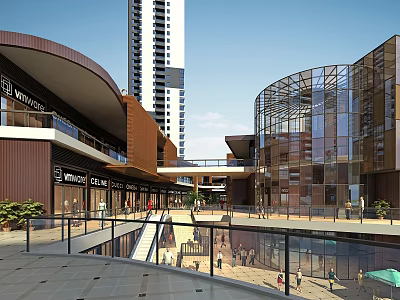 Tall Modern Residential Building With Commercial Area Glass Curtain Walls And Pedestrian Walkway 3d model