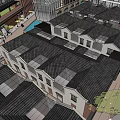 Aerial View of Urban Planning with Building Complexes Green Roofs Streets and Trees
