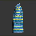 Blue And Yellow Striped Short Sleeve Polo Shirt With Collared Design And Knitted Fabric