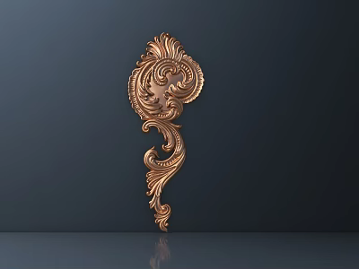 Golden Intricate Carved Ornament With Curved Patterns On Dark Background Reflective Surface 3d model
