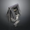 Vintage Rustic Wooden Structure With Sloped Roof And Small Wooden Stool