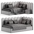 Modern Kids Bed with Stylish Headboard Soft Pillows and Cozy Blanket in Neutral Tones