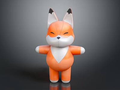 Cute Orange Fox Cartoon Character Plush Doll With White Belly Black Ears And Open Arms 3d model