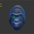 Realistic Gorilla Head Portrait With Orange Eyes And Textured Fur On Neutral Gray Background