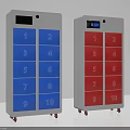 Mobile Storage Lockers Featuring Blue Red Numbered Compartments and Top Digital 3d model