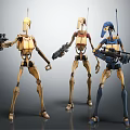 Sci-Fi Robot Characters With Different Designs Standing With Weapons In Action Poses 3d model