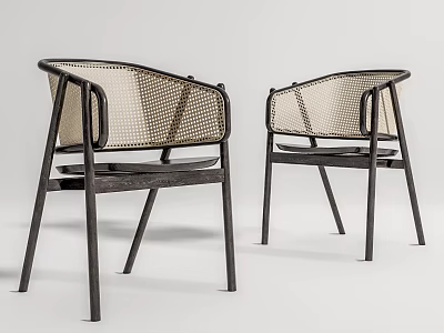 Modern Leisure Chairs With Dark Wooden Frame And Light Woven Seat Backrest 3d model