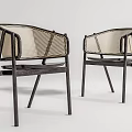 Modern Leisure Chairs With Dark Wooden Frame And Light Woven Seat Backrest