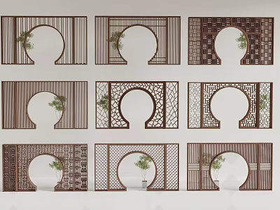 Traditional Chinese Carved Wooden Door Arches With Various Intricate Lattice Patterns For Interior Decoration 3d model