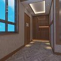 Cozy Hotel Guest Room With Wooden Ceiling Herringbone Floor And Beige Sofa Blue Bed Linens