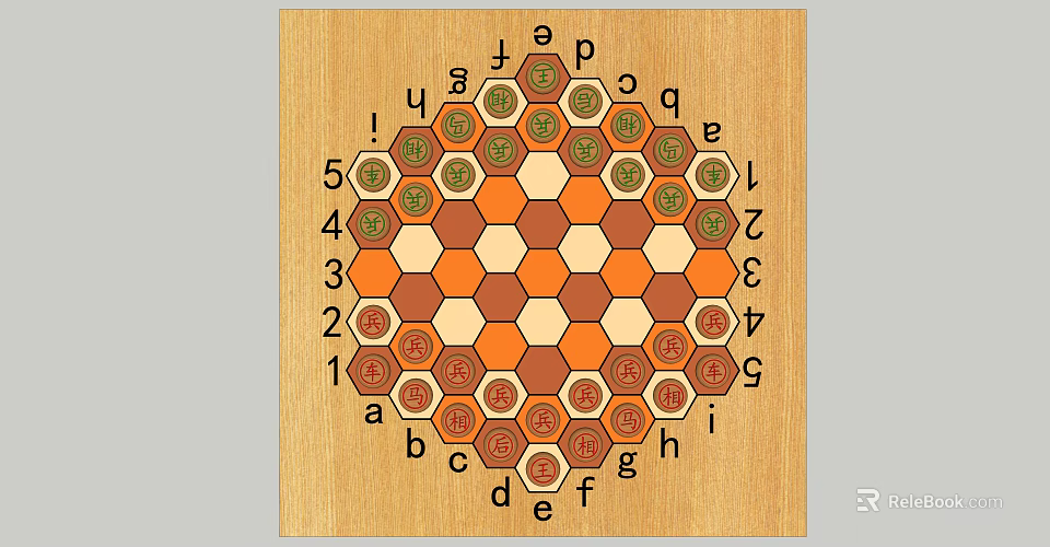 Hexagonal Board Game With Orange Beige Grid And Letters Numbers Markers 3d model 