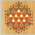 Hexagonal Board Game With Orange Beige Grid And Letters Numbers Markers