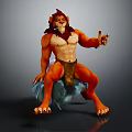 Anthropomorphic Lion Character With Red Mane Muscular Build Sitting On Blue Base