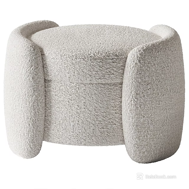 Beige Fluffy Sofa Stool With Rounded Armrests Soft Fleece Modern Design 3d model 
