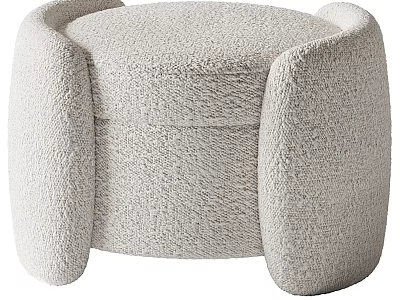 Beige Fluffy Sofa Stool With Rounded Armrests Soft Fleece Modern Design 3d model