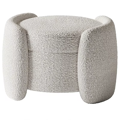 Beige Fluffy Sofa Stool With Rounded Armrests Soft Fleece Modern Design 3d model