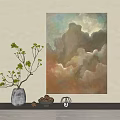 Abstract Wall Art With Earthy Tones And Decorative Vase With Green Branches