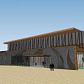 Modern Sales Office Building Featuring Wooden Structure Glass Roof Stone Walls And Trees