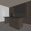 Modern Open Kitchen Interior Featuring Dark Cabinets And Central Island Countertop 3d model
