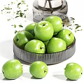 Fresh Decorative Green Apples and Pears Arranged on Table With Vase and Book