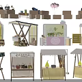 Colorful Garden Decoration Market Stalls With Canopies Potted Plants And Decor Items