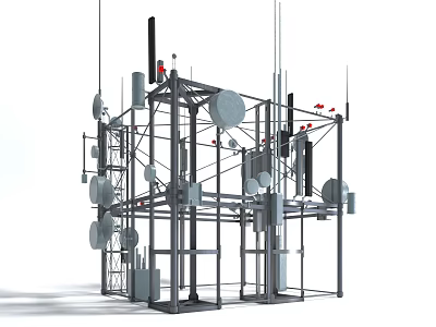 Public Facility Wireless Communication Tower With Multiple Antennas And Satellite Dishes Infrastructure 3d model