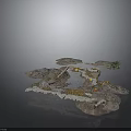 Natural Rock Formation With Winding Path Small Water Area And Green Plant