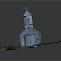 Church Building With White Spire Gray Roof Stone Walls And Circular Section Design