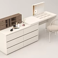Modern White Dressing Table With Mirror Storage Compartments And Accent Chair