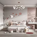 Kids Room Interior Design With Pink Accents Circular Wall Decor Pendant Chandelier And Plush Toys