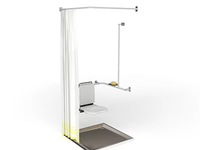 Modern Shower Sauna Design With Glass Curtain Seat And Stainless Steel Floor Base 3d model