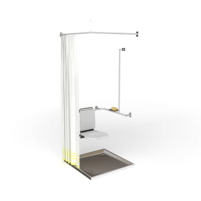 Modern Shower Sauna Design With Glass Curtain Seat And Stainless Steel Floor Base 3d model