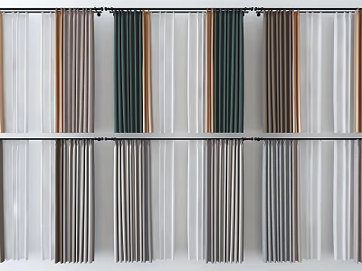 Various Colored Vertical Striped and Solid Curtains for Home Decoration 3d model