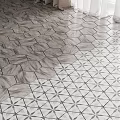Gray And White Hexagonal Floor Tiles With Star Pattern And Marble Texture Design 3d model