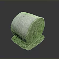 Rural Scenic View With Gray Rolled Hay Bale On Stone Base And Dark Background