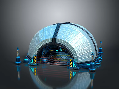Dome Shaped Technical Equipment With Blue Support Structures And Internal Wiring 3d model