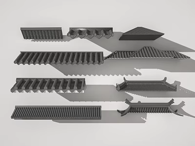 Various Types Of Black Structural Components With Ribbed Angled Flat And Curved Shapes 3d model