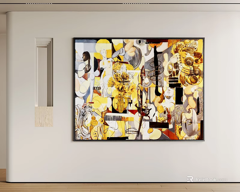 Abstract Wall Art With Vibrant Yellow Black And White Geometric Patterns 3d model