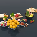 Assorted Fresh Fruits Including Lemons Pineapple Strawberries And Avocado With Cutting Board