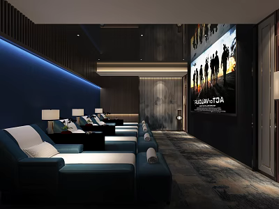 Modern SPA Sauna Interior With Blue Recliners LED Lighting And Large TV Screen 3d model