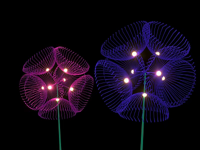 Illuminated Decorative Lights with Wireframe Flower Shape and Purple Pink Glow 3d model