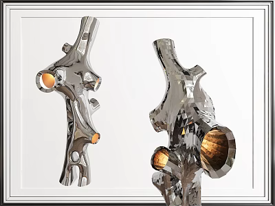 Modern Sculptural Floor Lamp With Chrome Metal Structure And Warm Illuminated Wooden Accents 3d model