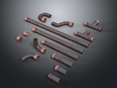 Durable Hardware Tools With Brass Pipe Elbows Tees And Straight Fittings 3d model
