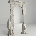 Arched White Modern Art Sculptural Mirror With Perforated Design And Small Installation