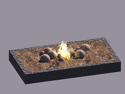Square Fire Pit With Burning Flame Round Stones Dirt Base And Dark Border 3d model