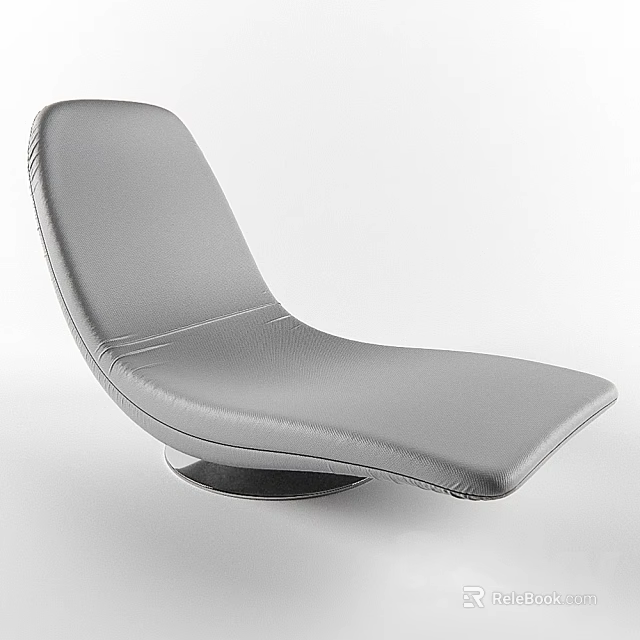 Modern Gray Leather Lounge Chair With Curved Backrest And Round Metal Base 3d model 