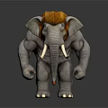 3D Mammoth Sculpture Model With Shaggy Fur And Long White Tusks On Dark Surface