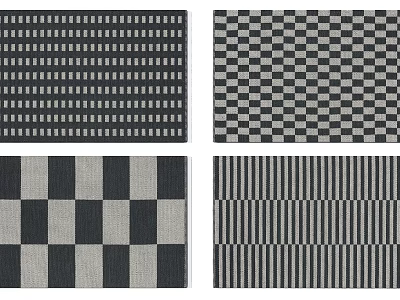 Stylish Square Rugs With Striped And Checkerboard Patterns In Black White Gray 3d model